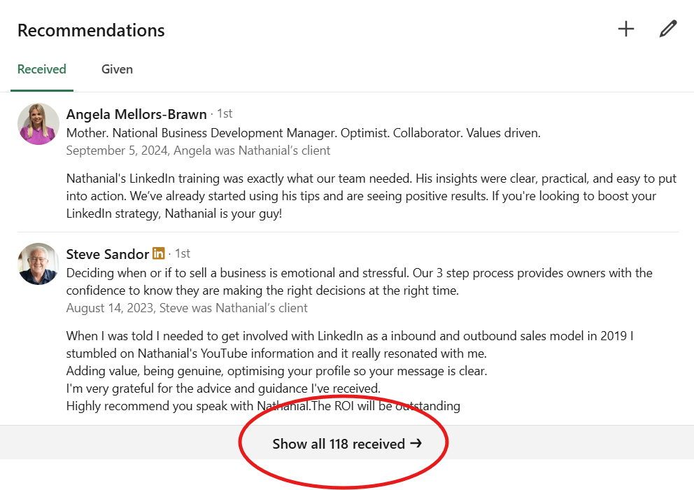 linkedin profile recommendations